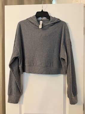 ALO Yoga Ribbed Heather Grey Hooded Pullover